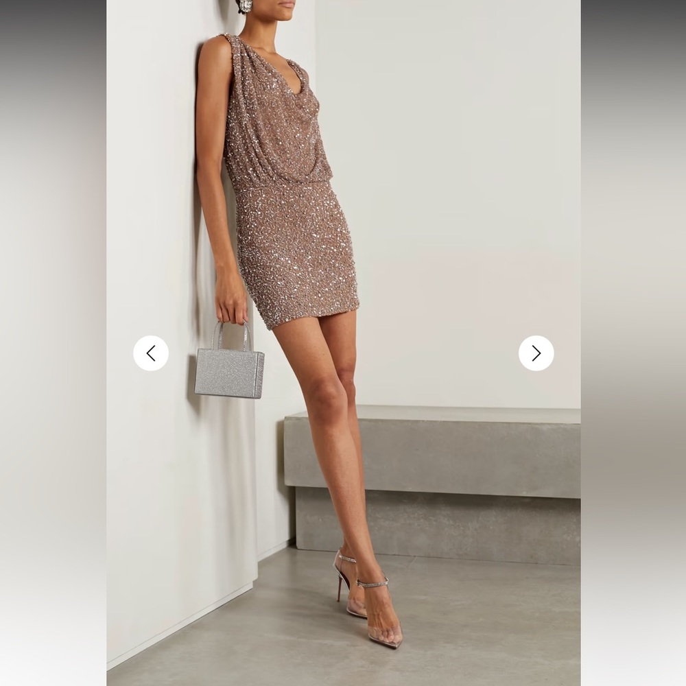 Retrofete Yvette draped embellished tulle mini dress in Nude